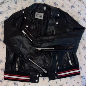 Levi Black Leather Jacket with Red/White Trim